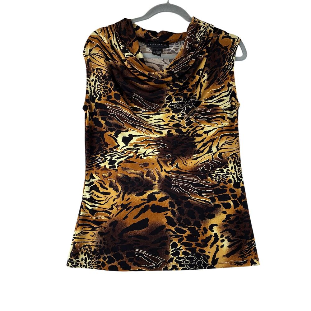 Grace Elements Animal Print Sleeveless Blouse Women’s Small Cowl Neck Sexy Club